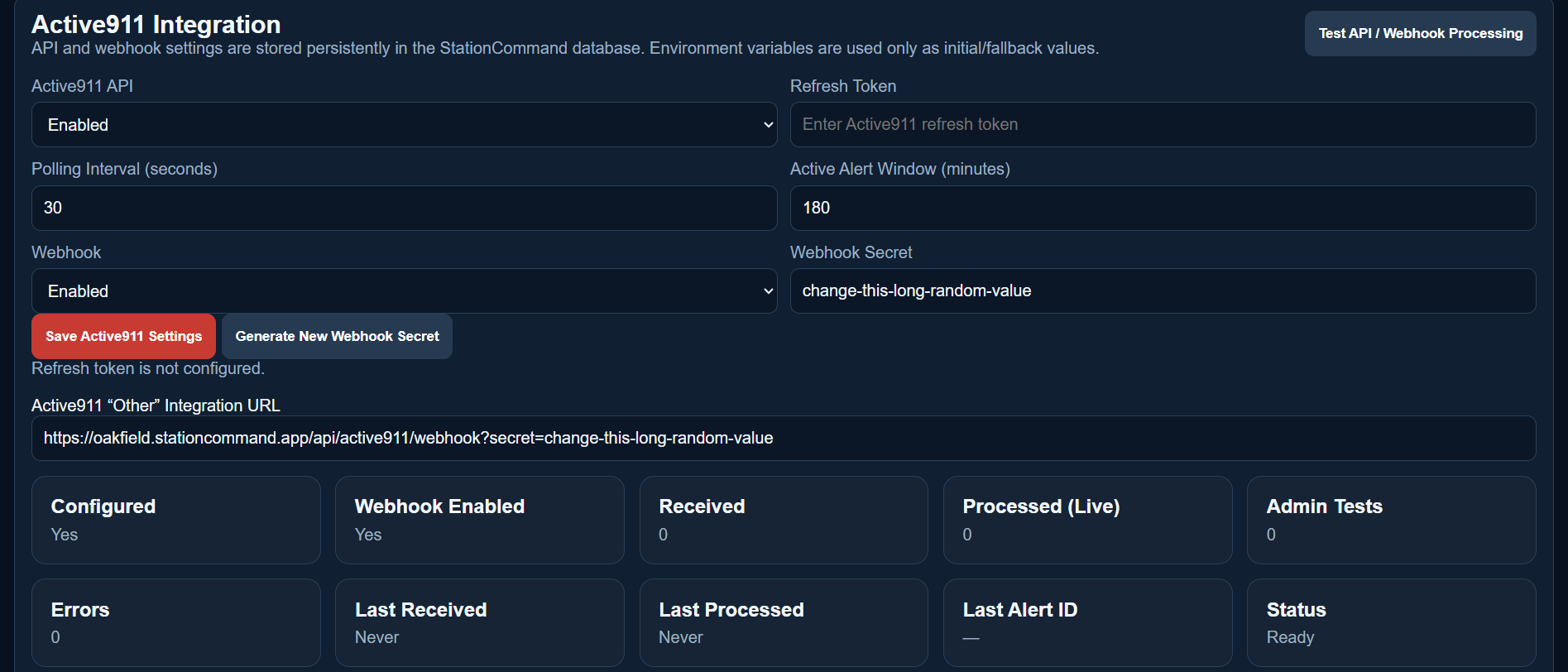 StationCommand Active911 integration settings