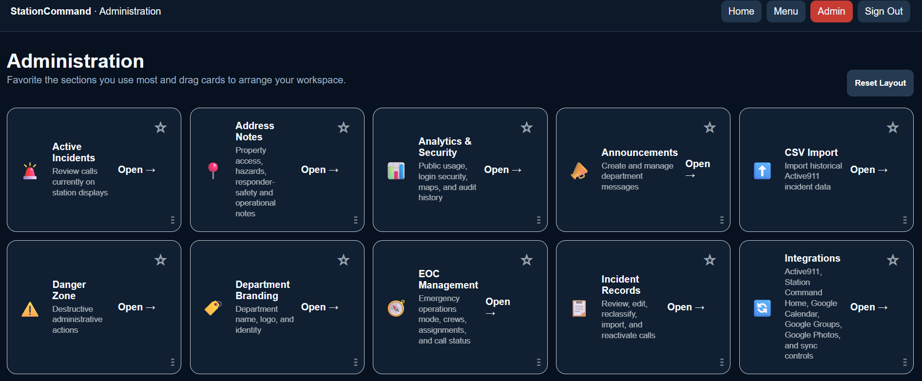 StationCommand Administration workspace